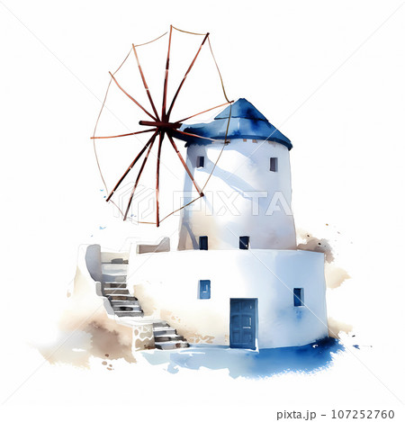 Illustration of a beautiful view of a greek village, Greece 107252760