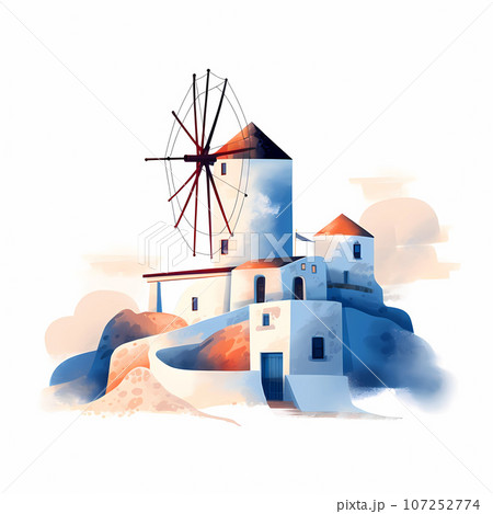 Illustration of a beautiful view of a greek village, Greece 107252774