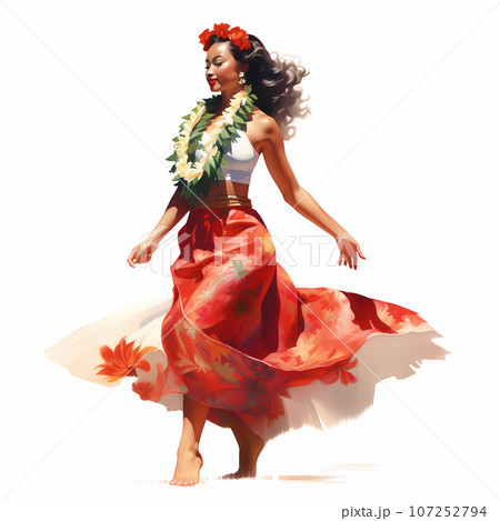 Illustration of traditional hawaiian lifestyle on an island, Hawaii, USA Illustration of traditional hawaiian lifestyle on an island, Hawaii, USA 107252794