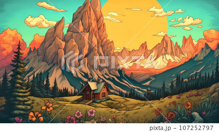Illustration of beautiful view of Dolomiti, Italy 107252797