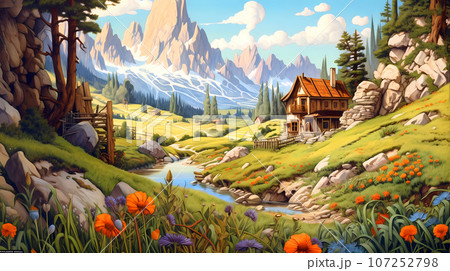 Illustration of beautiful view of Dolomiti, Italy Illustration of beautiful view of Dolomiti, Italy 107252798