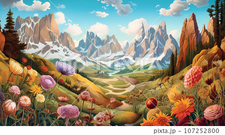 Illustration of beautiful view of Dolomiti, Italy 107252800