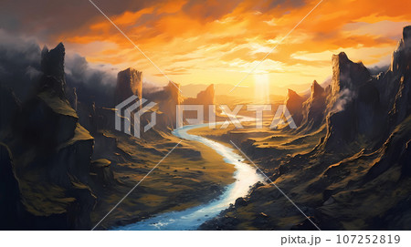 Illustration of a beautiful view of Iceland Illustration of a beautiful view of Iceland 107252819