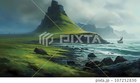 Illustration of a beautiful view of Iceland Illustration of a beautiful view of Iceland 107252830