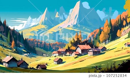 Illustration of beautiful view of Dolomiti, Italy 107252834