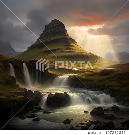 Illustration of a beautiful view of Iceland Illustration of a beautiful view of Iceland 107252835