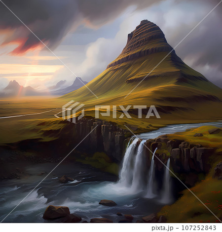 Illustration of a beautiful view of Iceland Illustration of a beautiful view of Iceland 107252843