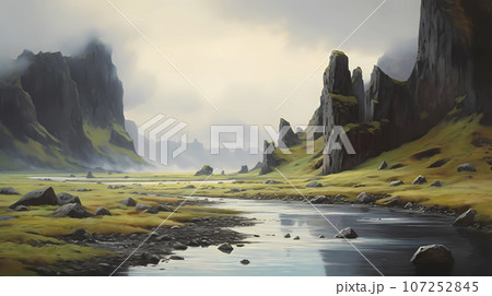 Illustration of a beautiful view of Iceland Illustration of a beautiful view of Iceland 107252845