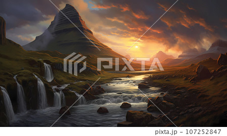 Illustration of a beautiful view of Iceland 107252847