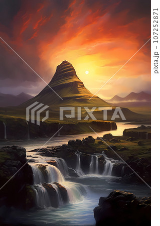 Illustration of a beautiful view of Iceland Illustration of a beautiful view of Iceland 107252871