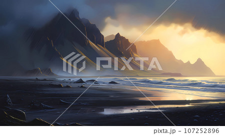 Illustration of a beautiful view of Iceland Illustration of a beautiful view of Iceland 107252896