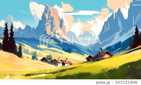 Illustration of beautiful view of Dolomiti, Italy 107252906