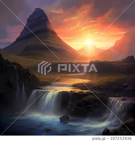 Illustration of a beautiful view of Iceland Illustration of a beautiful view of Iceland 107252936