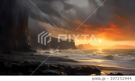 Illustration of a beautiful view of Iceland Illustration of a beautiful view of Iceland 107252944