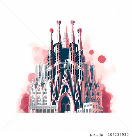 Illustration of beautiful view of the city of Barcelona, Spain 107252959