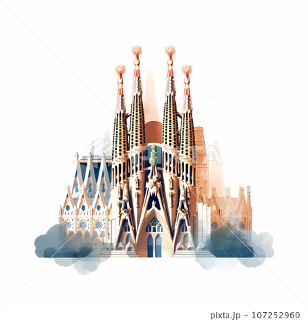 Illustration of beautiful view of the city of Barcelona, Spain 107252960