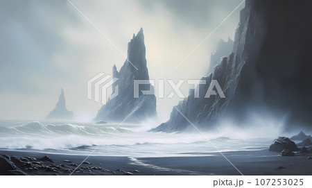 Illustration of a beautiful view of Iceland Illustration of a beautiful view of Iceland 107253025