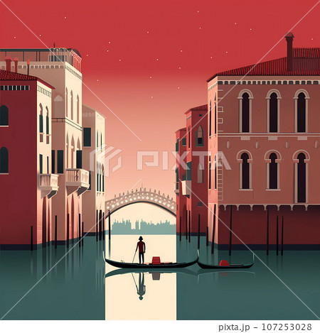 Illustration of the beautiful city of Venice. City of gondoliers, bridges, carnivals and love. Italy Illustration of the beautiful city of Venice. City of gondoliers, bridges, carnivals and love. Italy 107253028