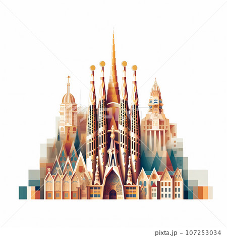 Illustration of beautiful view of the city of Barcelona, Spain 107253034