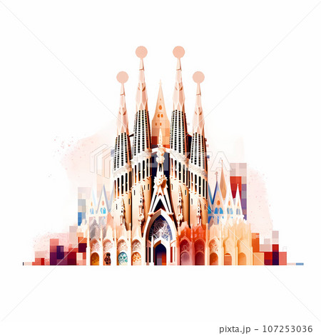 Illustration of beautiful view of the city of Barcelona, Spain 107253036