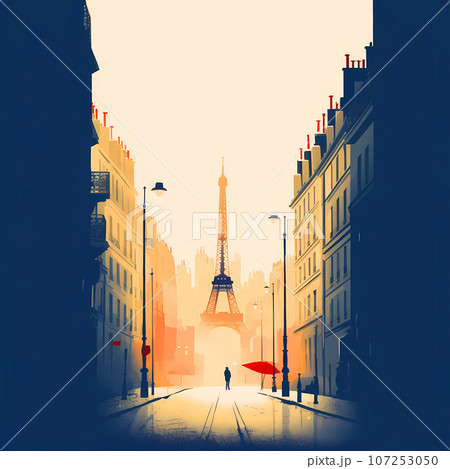 Illustration of beautiful view of the city of Paris, France 107253050
