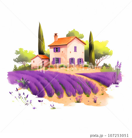 Illustration of beautiful blooming lavender fields in Provence, France 107253051