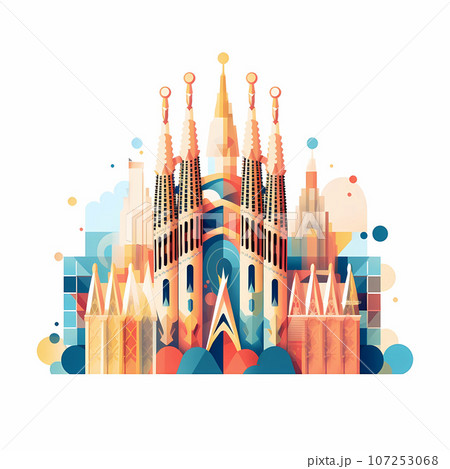 Illustration of beautiful view of the city of Barcelona, Spain 107253068