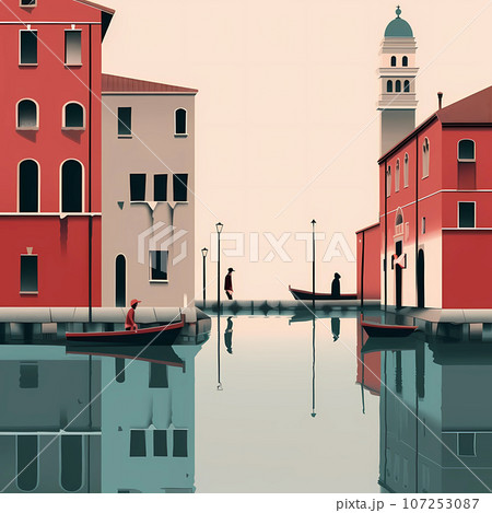 Illustration of the beautiful city of Venice. City of gondoliers, bridges, carnivals and love. Italy Illustration of the beautiful city of Venice. City of gondoliers, bridges, carnivals and love. Italy 107253087