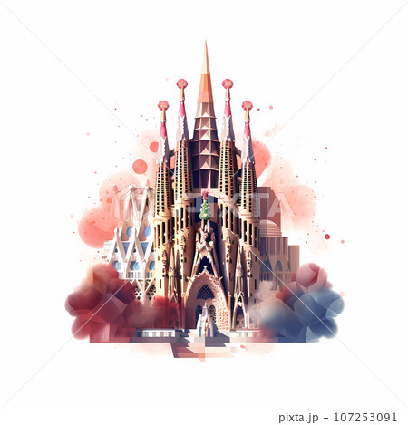 Illustration of beautiful view of the city of Barcelona, Spain Illustration of beautiful view of the city of Barcelona, Spain 107253091
