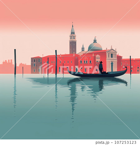 Illustration of the beautiful city of Venice. City of gondoliers, bridges, carnivals and love. Italy 107253123