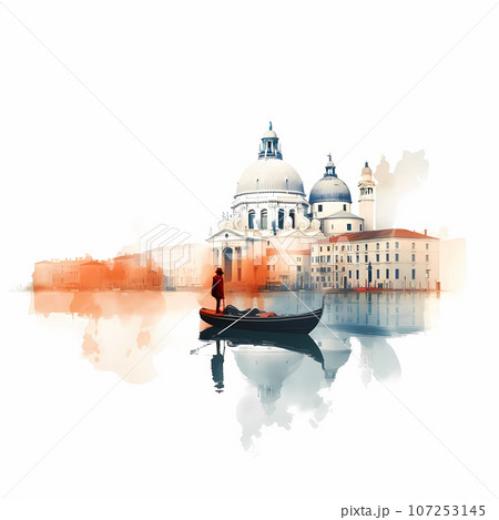 Illustration of the beautiful city of Venice. City of gondoliers, bridges, carnivals and love. Italy 107253145