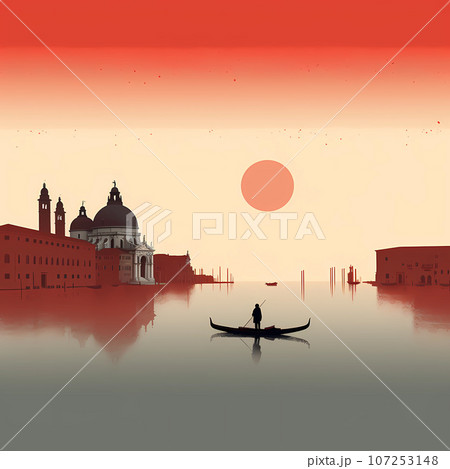 Illustration of the beautiful city of Venice. City of gondoliers, bridges, carnivals and love. Italy 107253148