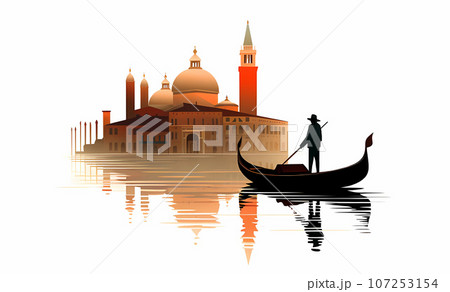 Illustration of the beautiful city of Venice. City of gondoliers, bridges, carnivals and love. Italy 107253154