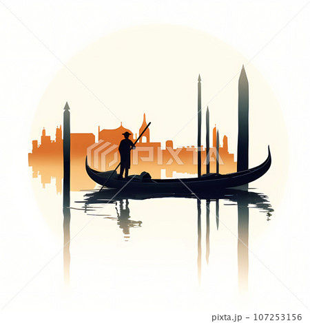 Illustration of the beautiful city of Venice. City of gondoliers, bridges, carnivals and love. Italy 107253156