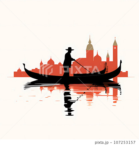 Illustration of the beautiful city of Venice. City of gondoliers, bridges, carnivals and love. Italy 107253157
