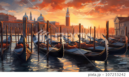 Illustration of the beautiful city of Venice. City of gondoliers, bridges, carnivals and love. Italy Illustration of the beautiful city of Venice. City of gondoliers, bridges, carnivals and love. Italy 107253242