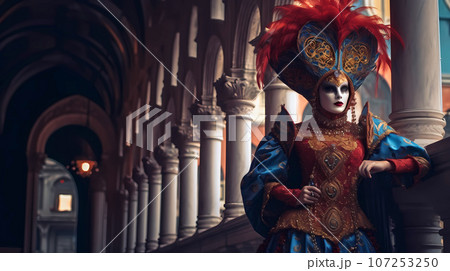 Illustration of the beautiful city of Venice. City of gondoliers, bridges, carnivals and love. Italy Illustration of the beautiful city of Venice. City of gondoliers, bridges, carnivals and love. Italy 107253250
