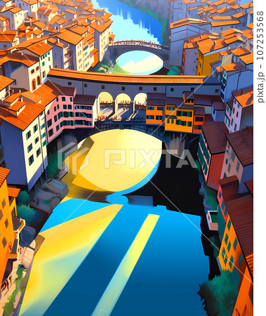 Illustration of beautiful view of Florence, Italy 107253568