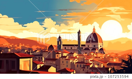 Illustration of beautiful view of Florence, Italy 107253594