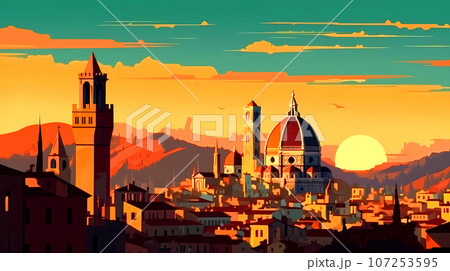 Illustration of beautiful view of Florence, Italy 107253595