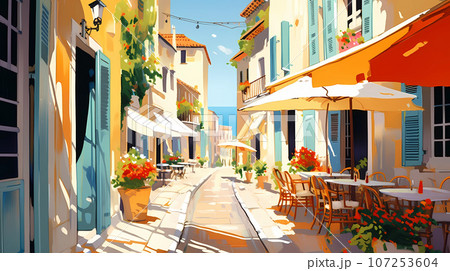 Beautiful summer day in a small town by the sea 107253604