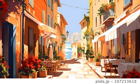 Beautiful summer day in a small town by the sea 107253618