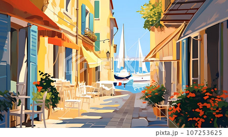 Beautiful summer day in a small town by the sea 107253625