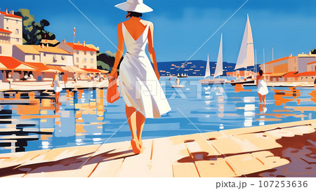 Beautiful summer day in a small town by the sea Beautiful summer day in a small town by the sea 107253636