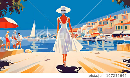 Beautiful summer day in a small town by the sea 107253643