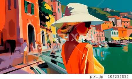 Illustration of beautiful view of Portofino, Italy 107253853