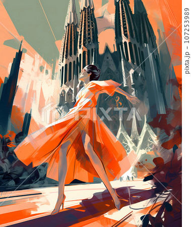 Illustration of beautiful view of the city of Barcelona, Spain Illustration of beautiful view of the city of Barcelona, Spain 107253989
