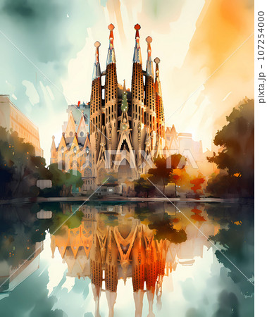 Illustration of beautiful view of the city of Barcelona, Spain Illustration of beautiful view of the city of Barcelona, Spain 107254000