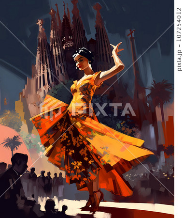 Illustration of beautiful view of the city of Barcelona, Spain Illustration of beautiful view of the city of Barcelona, Spain 107254012