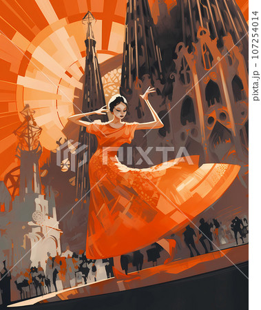 Illustration of beautiful view of the city of Barcelona, Spain Illustration of beautiful view of the city of Barcelona, Spain 107254014